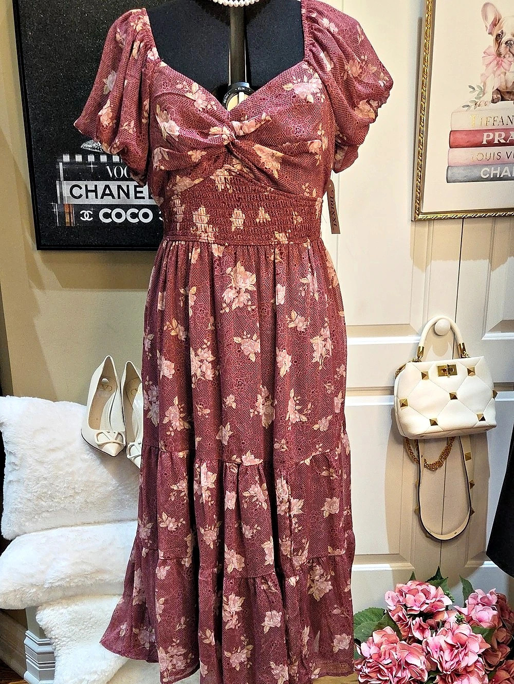 Nwt XL,M Trixxy Floral Puff Sleeve Maxi Dress Purple